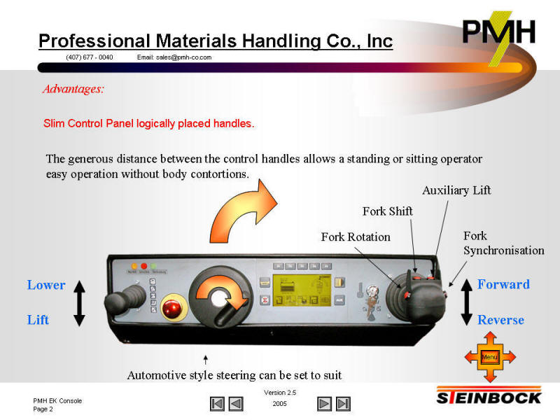 EK very narrow aisle forklift slim line control panel